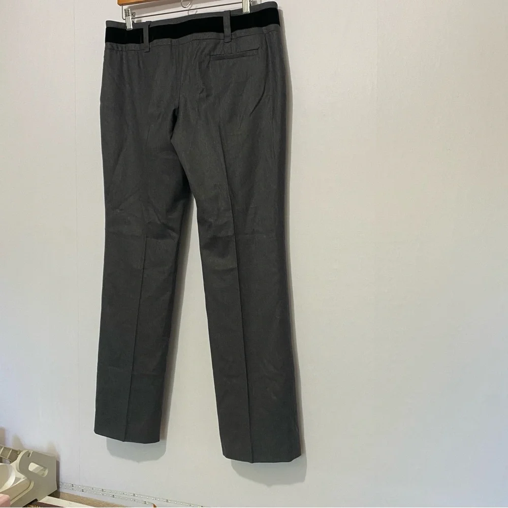 CELINE Gray Wool Trousers‎ Velvet Trim Tailored Pants 44 (US 12) Made in France